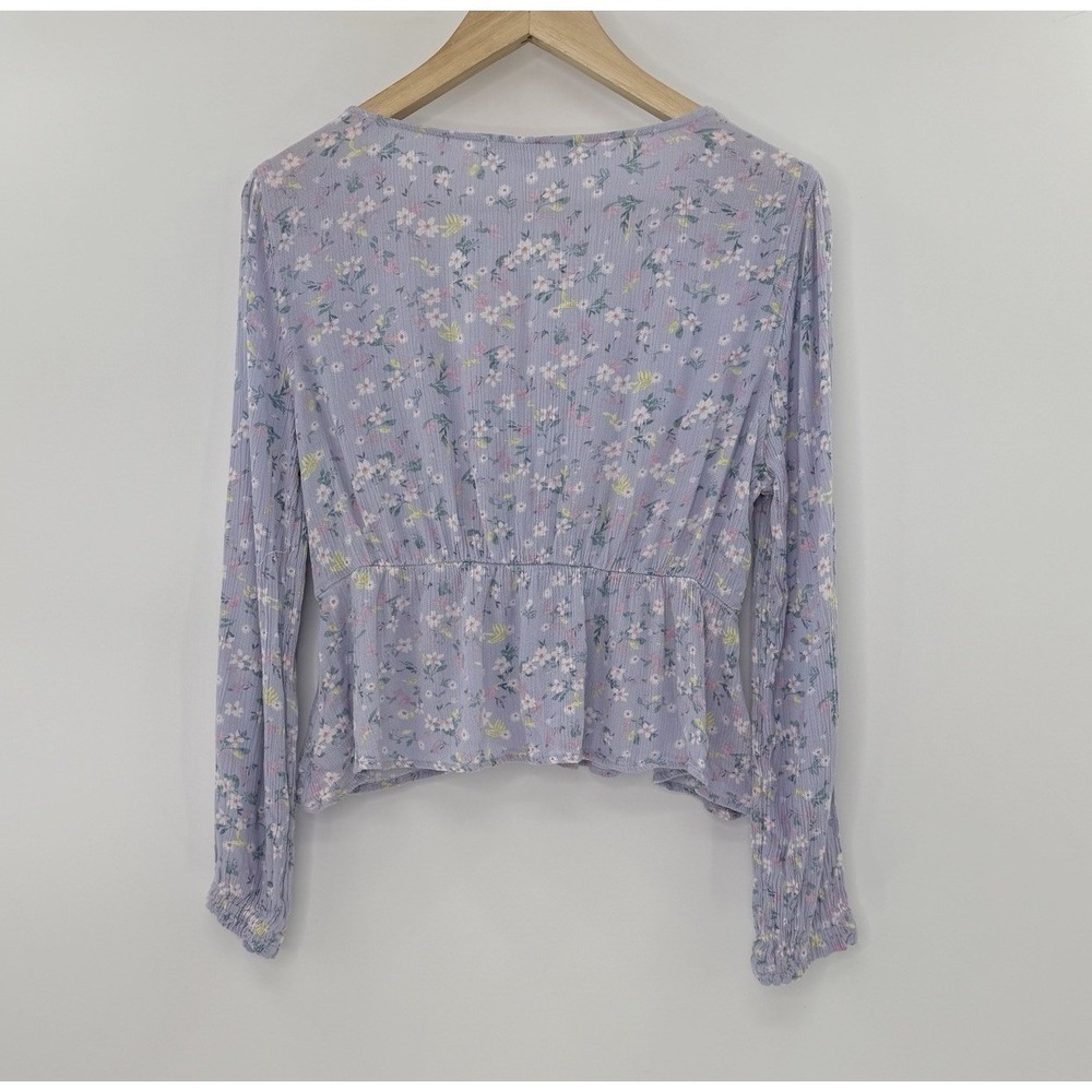 Hippie Rose Faux Tie Waist Babydoll Periwinkle Floral Top Sz L Fairy Cottage - Picture 2 of 9
